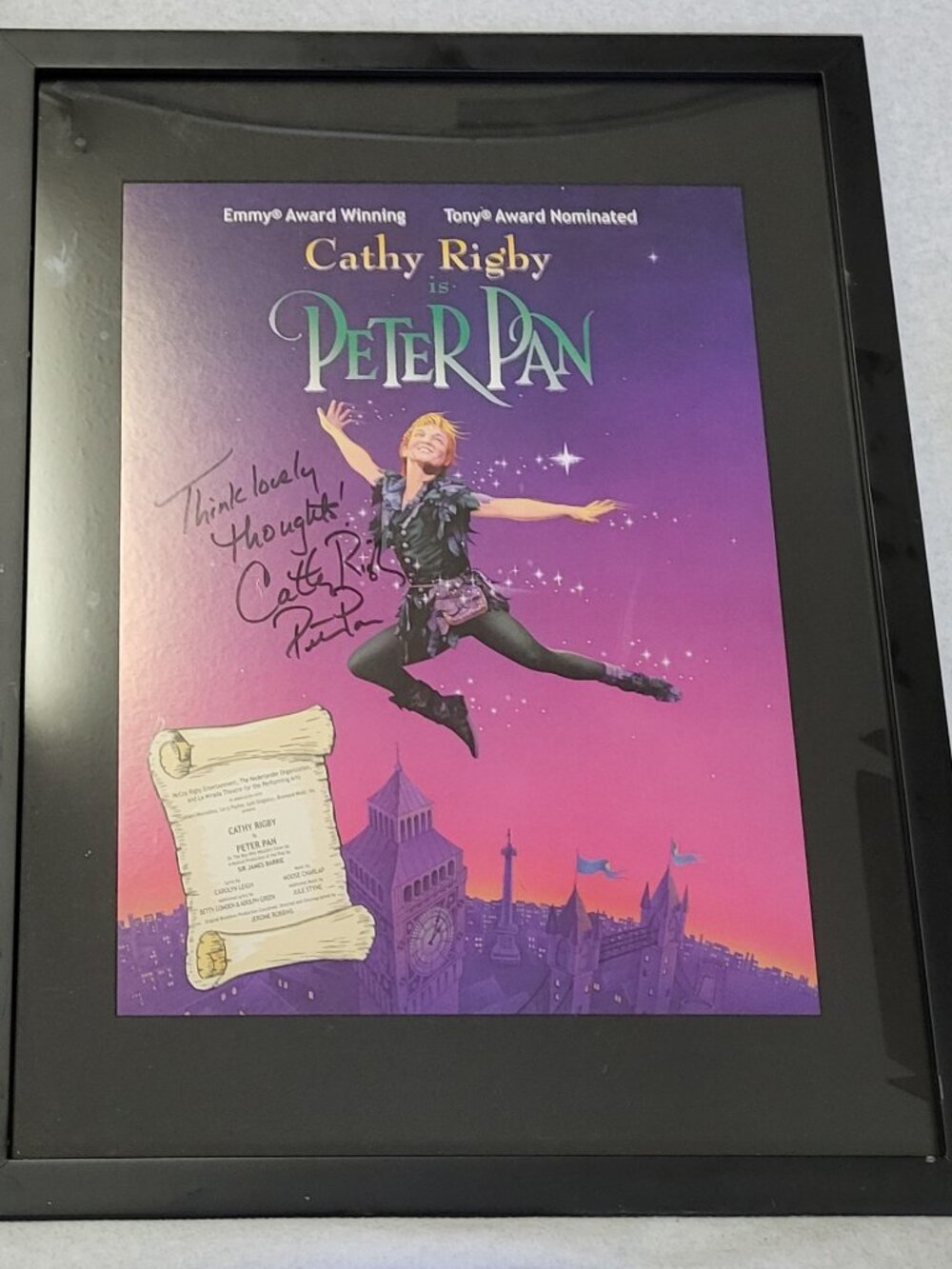 Vintage Cathy Rigby Disney Peter Pan Framed Signed Print
